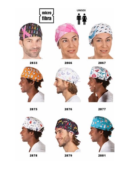 GORRO CIRUJANO MICROFIBRA ESTAMPADO CON TIRAS (UNISEX)