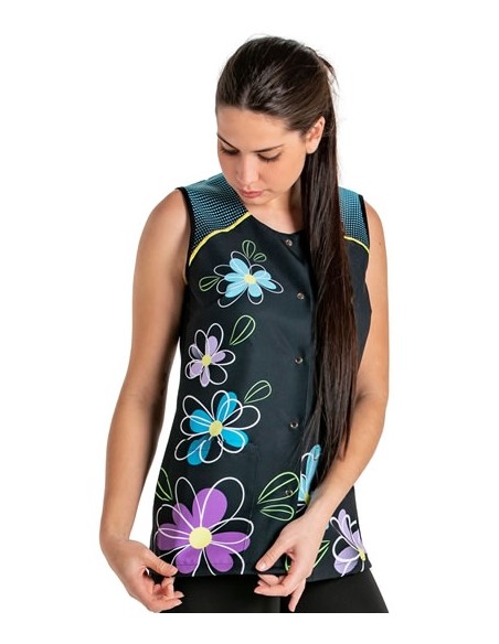 CASACA SIN MANGAS FLOR AZUL