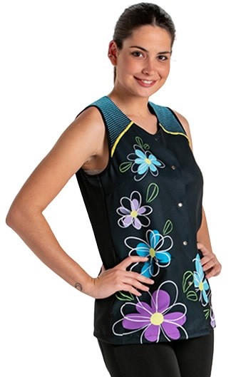 CASACA SIN MANGAS FLOR AZUL