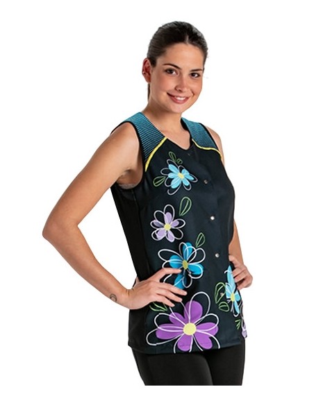 CASACA SIN MANGAS FLOR AZUL