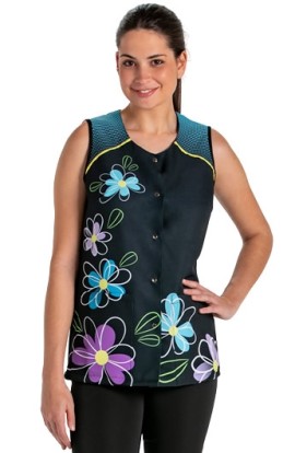 CASACA SIN MANGAS FLOR AZUL