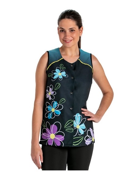 CASACA SIN MANGAS FLOR AZUL