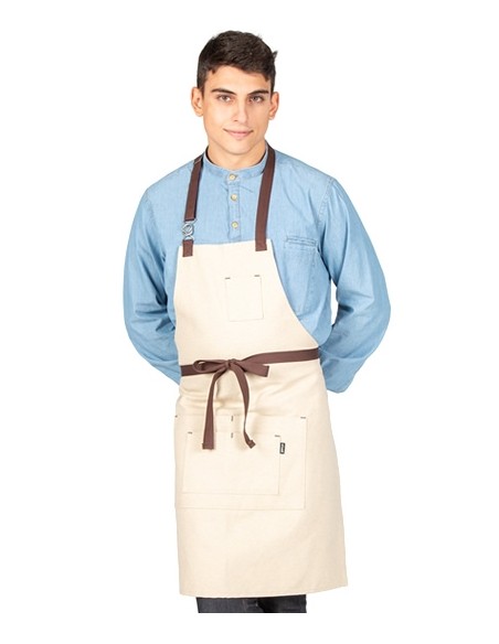 DELANTAL CON PETO BEIGE HEBILLA ENLAZADA