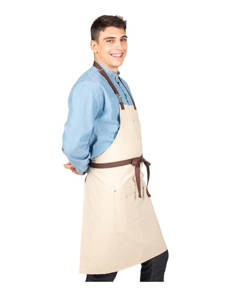 GREMBIULE BEIGE CON PETTONINA FIBBIA LEGATA