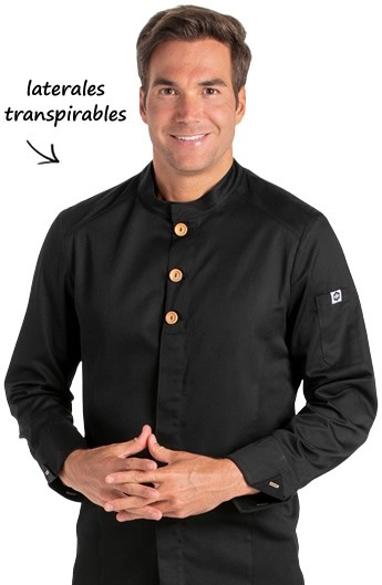 CHAQUETA COCINA BOTÓN MADERA NEGRA