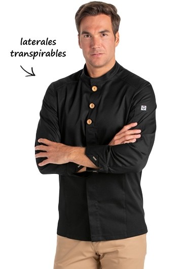 CHAQUETA COCINA BOTÓN MADERA NEGRA