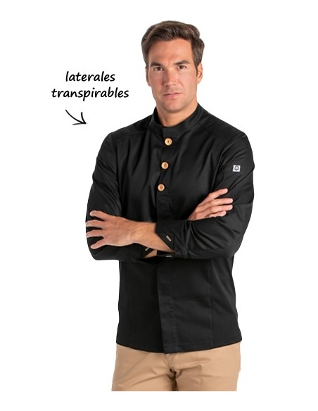 CHAQUETA COCINA BOTÓN MADERA NEGRA