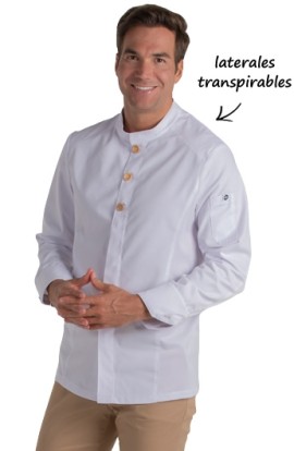 CHAQUETA COCINA BOTÓN MADERA BLANCA