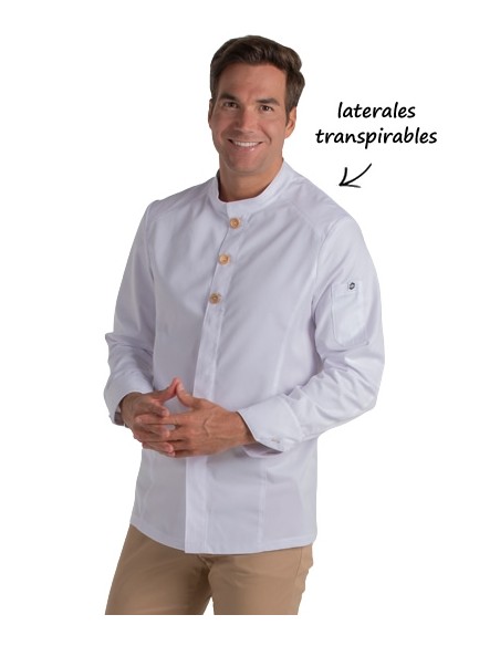 CHAQUETA COCINA BOTÓN MADERA BLANCA
