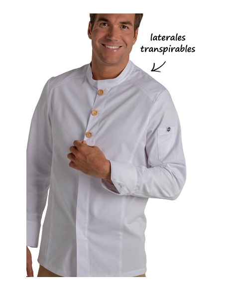 CHAQUETA COCINA BOTÓN MADERA BLANCA