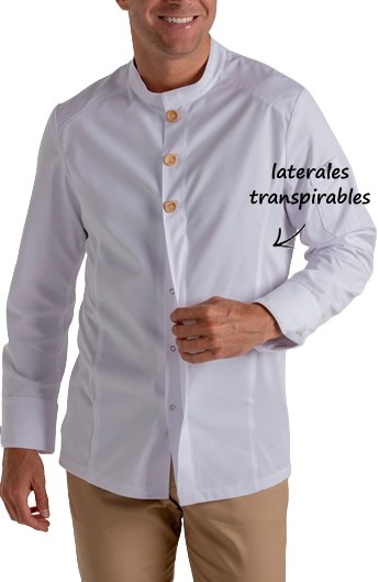 CHAQUETA COCINA BOTÓN MADERA BLANCA