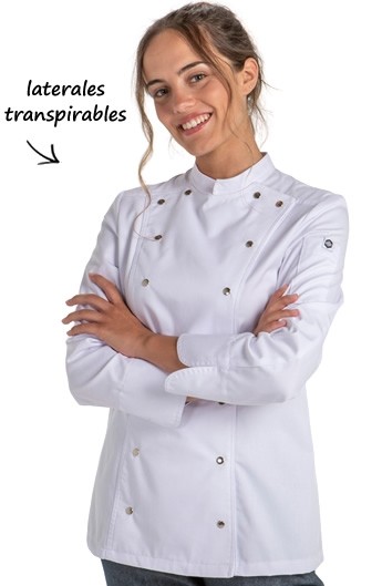 CHAQUETA COCINA MUJER CORCHETES BLANCA