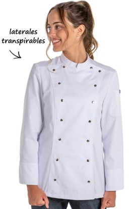 CHAQUETA COCINA MUJER CORCHETES BLANCA