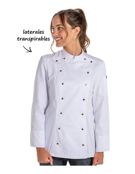 CHAQUETA COCINA MUJER CORCHETES BLANCA