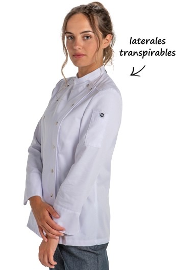 CHAQUETA COCINA MUJER CORCHETES BLANCA