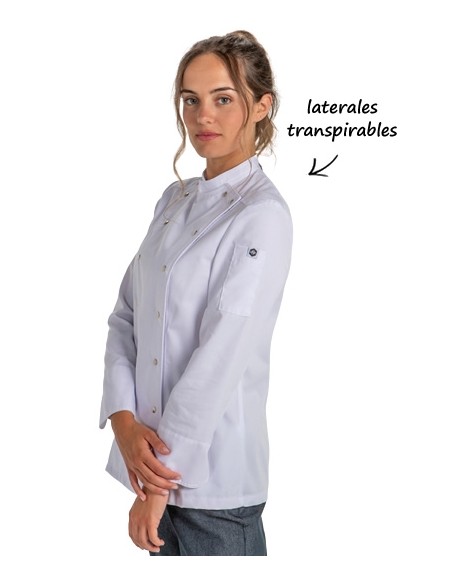CHAQUETA COCINA MUJER CORCHETES BLANCA