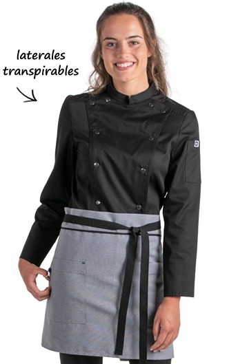 CHAQUETA COCINA MUJER CORCHETES NEGRA