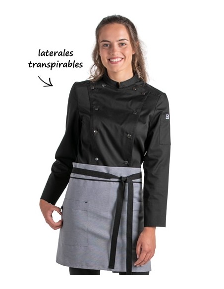 CHAQUETA COCINA MUJER CORCHETES NEGRA