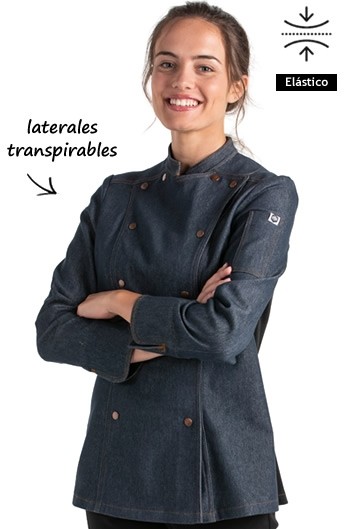 CHAQUETA COCINA MUJER CORCHETES TEJANA