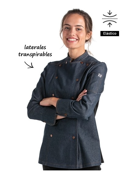 CHAQUETA COCINA MUJER CORCHETES TEJANA