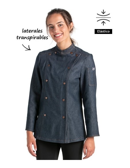 CHAQUETA COCINA MUJER CORCHETES TEJANA