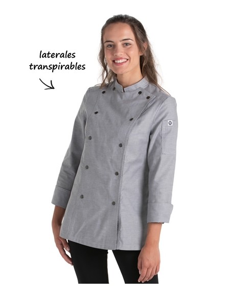 CHAQUETA COCINA MUJER CORCHETES GRIS