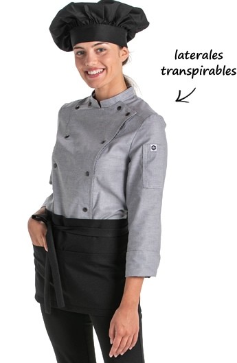 CHAQUETA COCINA MUJER CORCHETES GRIS