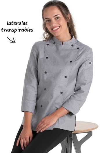 CHAQUETA COCINA MUJER CORCHETES GRIS