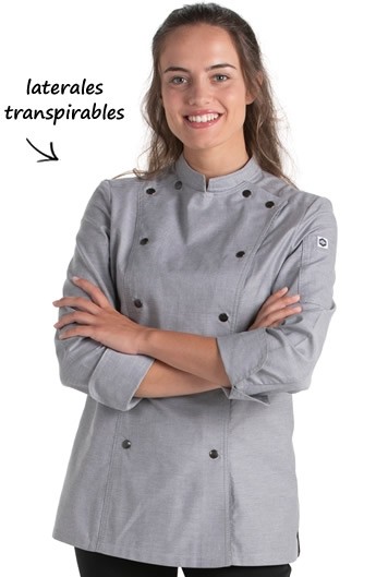 CHAQUETA COCINA MUJER CORCHETES GRIS