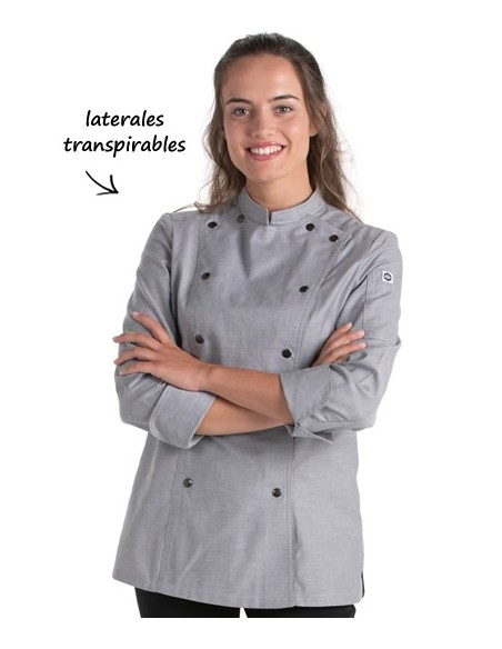 CHAQUETA COCINA MUJER CORCHETES GRIS