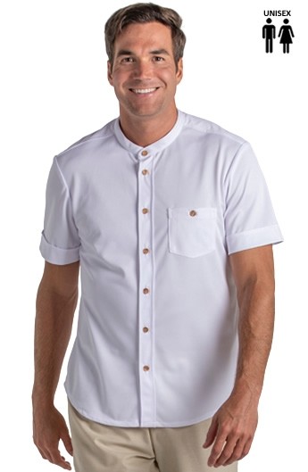 CAMISA BLANCA CUELLO MAO BOTÓN MADERA