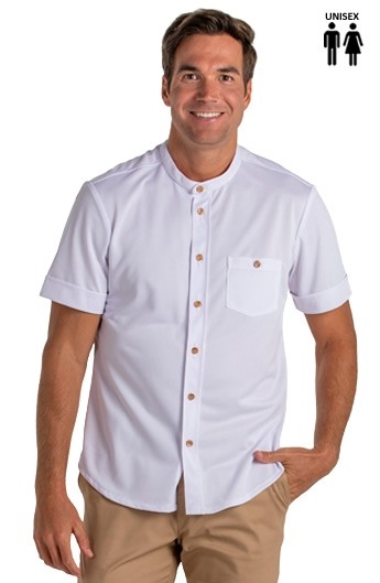 CAMISA BLANCA CUELLO MAO BOTÓN MADERA