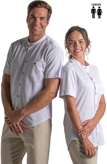 CAMISA BLANCA CUELLO MAO BOTÓN MADERA