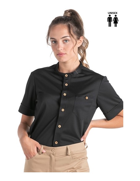 CAMICIA NERA COLLO MAO BOTTONI LEGNO