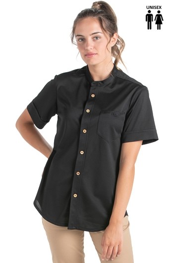 CAMICIA NERA COLLO MAO BOTTONI LEGNO