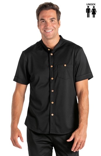 CAMICIA NERA COLLO MAO BOTTONI LEGNO
