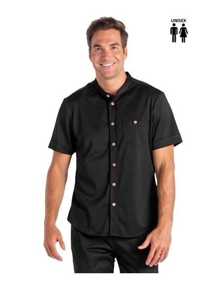 CAMICIA NERA COLLO MAO BOTTONI LEGNO
