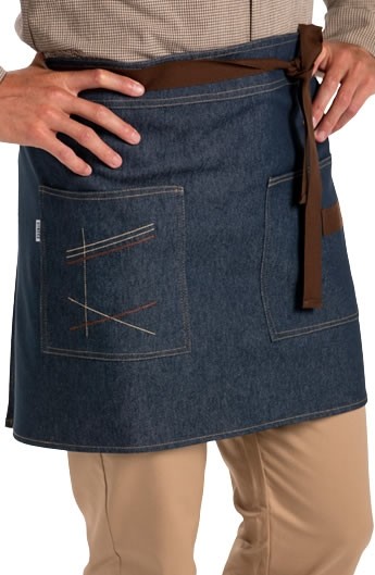 GREMBIULE  DENIM NASTRI MARRONE