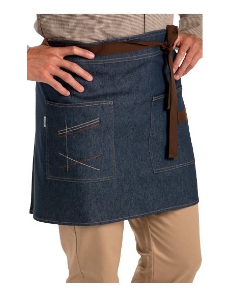 GREMBIULE  DENIM NASTRI MARRONE