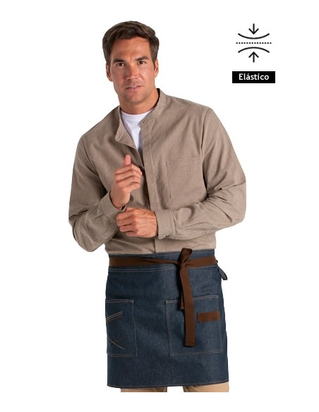 GREMBIULE  DENIM NASTRI MARRONE