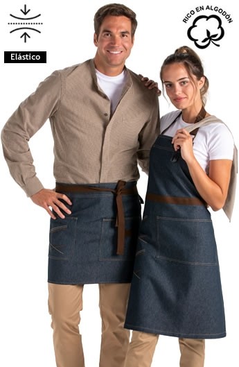 GREMBIULE PETTONINA DENIM NASTRI MARRONE