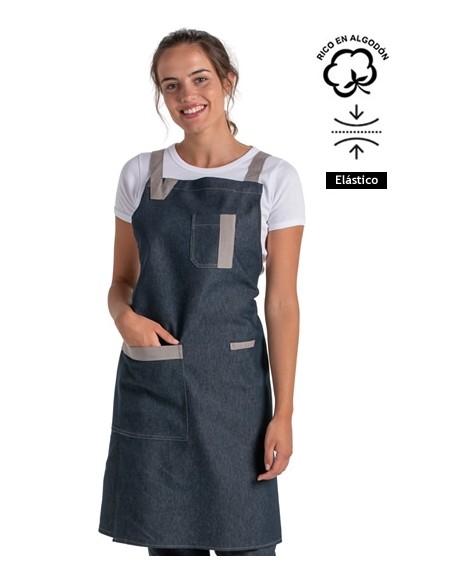 GREMBIULE CON PETTONINA DENIM NASTRI BEIGE