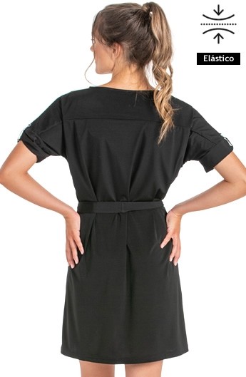 VESTIDO PUNTO NEGRO MANGA CORTA