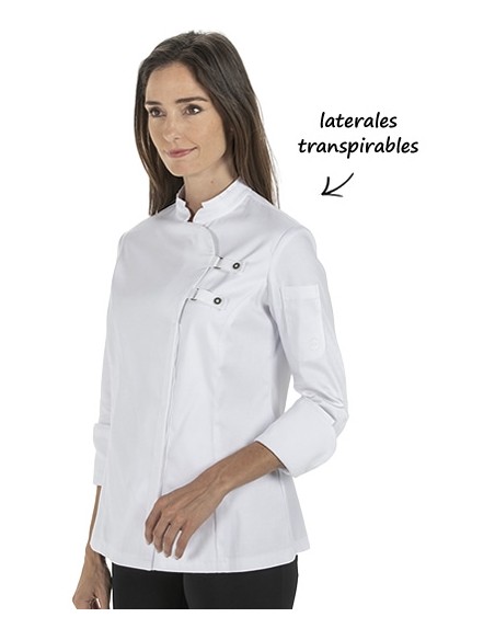 CHAQUETA COCINA MUJER HEBILLAS BLANCA