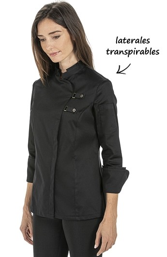 CHAQUETA COCINA MUJER HEBILLAS NEGRA