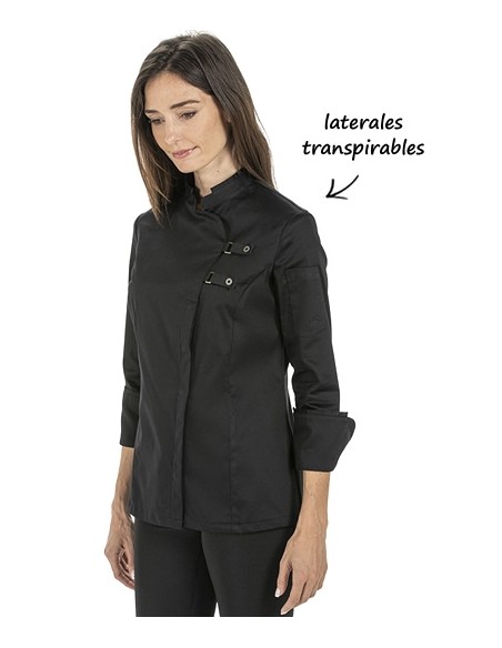 CHAQUETA COCINA MUJER HEBILLAS NEGRA