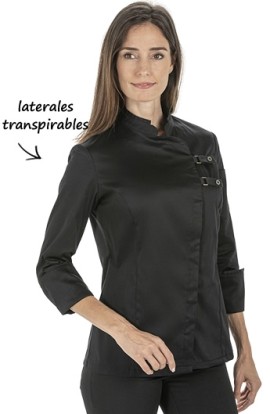 CHAQUETA COCINA MUJER HEBILLAS NEGRA