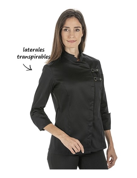CHAQUETA COCINA MUJER HEBILLAS NEGRA