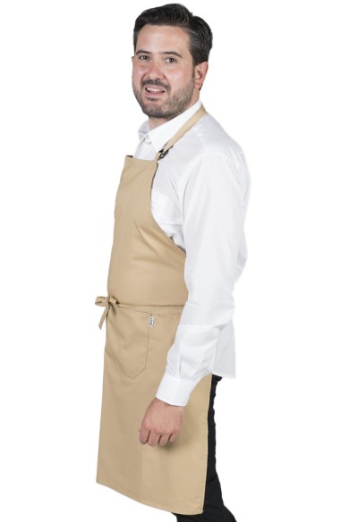 DELANTAL CON PETO Y BOLSILLOS BEIGE