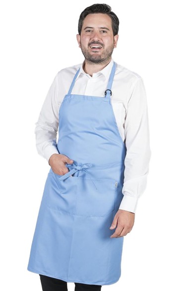 DELANTAL CON PETO Y BOLSILLOS AZUL CELESTE